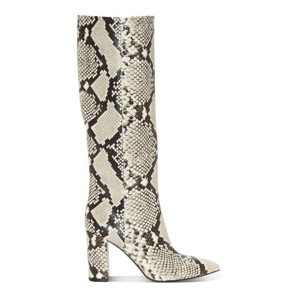 INC Womens Beige Animal Print Pointed Toe Block Heel Zip-Up Dress Boots 5.5
